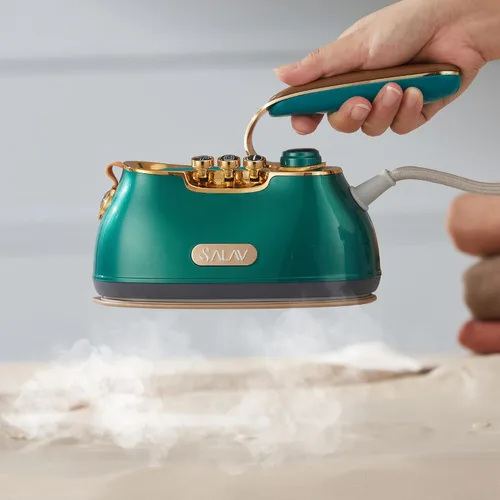 Vista 4 de SALAV IS-900 - Vaporizador y plancha de mano retro, placa de vapor de cerámica, 1000 vatios de vapor, elimina los Wrikles en la ropa (esmeralda)