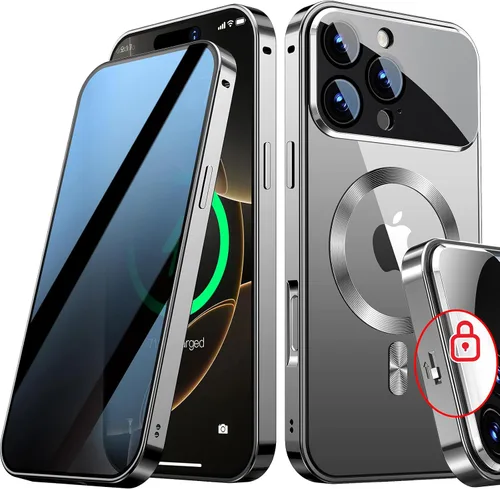 Vista 23 de Funda magnética de privacidad para iPhone 13 Pro, protección completa de la cámara, color negro [Mechanical Lock][Compatible with MagSafe]