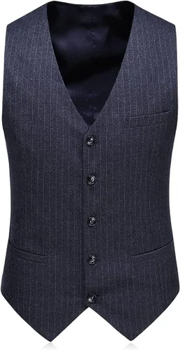 Vista 5 de KUDORO Trajes de 3 piezas para hombre, traje ajustado de doble botonadura, traje formal de esmoquin de boda Gris oscuro