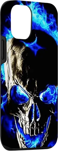 Vista 3 de iPhone 15 cabeza de calavera con fuego azul esqueleto gótico amantes decoración caso
