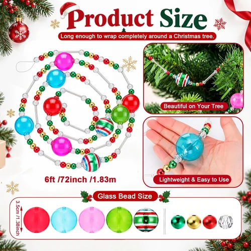 Vista 2 de 2 guirnaldas de Navidad con cuentas de vidrio vintage de 12 pies para árbol