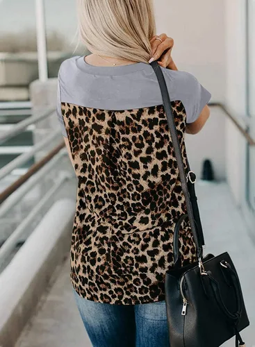Vista 4 de Uusollecy camiseta de verano para mujer, con cuello redondo y manga corta, estampada, moderna y holgada