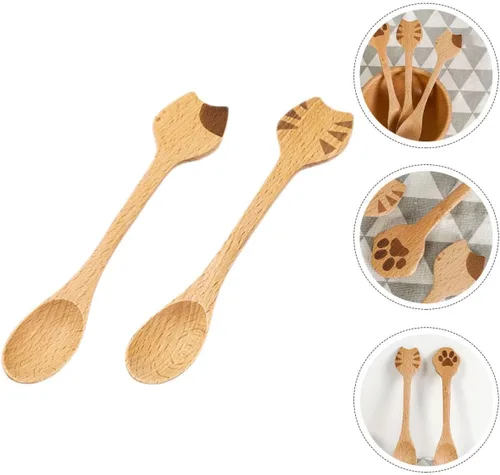 Vista 5 de Wooden Teaspoons for Coffee, Soup and Salad, Ergonomic Small Wooden Spoons Smooth Edges, Kitchen Utensils