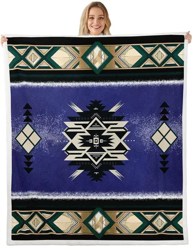 Vista 8 de Manfei Manta azteca nativa americana para decoración de habitación de niños y niñas, manta retro tribal geométrica bohemia para sofá, manta de forro