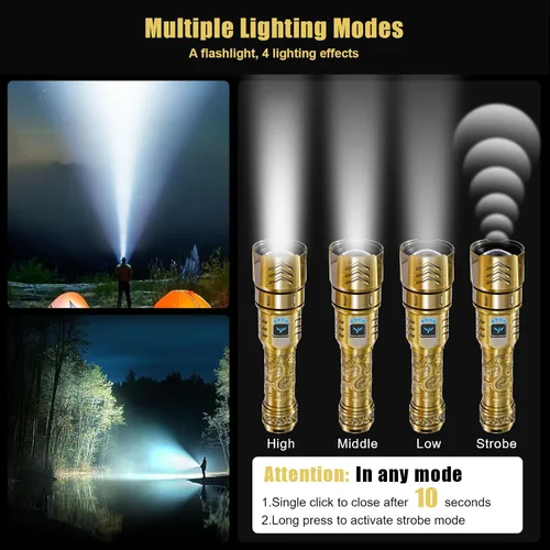 Vista 5 de SKYFIRE Linternas LED de alto lúmenes con lente de encendido, linterna recargable súper brillante de 3000 lm, 4 modos de zoom, luz táctica Linterna
