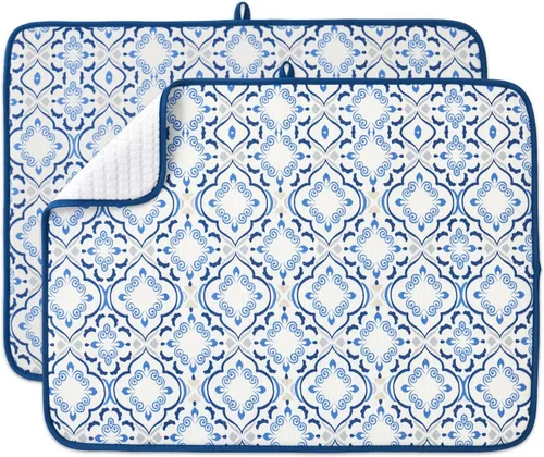 Vista 10 de Paquete de 2 tapetes de secado de platos para encimera de cocina, absorbentes, tapetes escurridor de platos de microfibra, almohadilla de secado