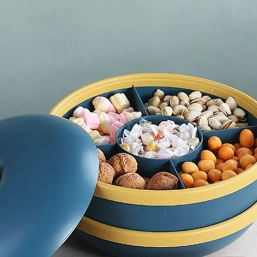 Vista 3 de Bandeja para servir aperitivos, diseño de doble capa para sala de estar con tapa, bandeja de frutas, bandeja creativa de plástico para dulces