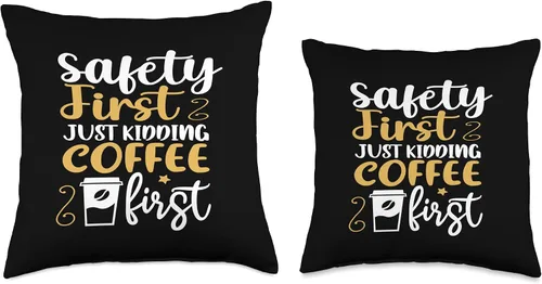 Vista 3 de Safety First Just Kidding Coffee First Throw Pillow