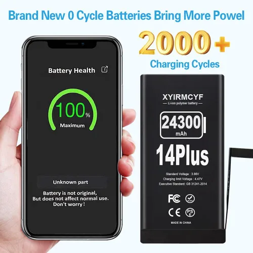 Vista 3 de XYIRMCYF Batería de gran capacidad de 24300 mAh compatible con iPhone 14 Plus, batería de repuesto de polímero de litio de 0 ciclos para iPhone 14