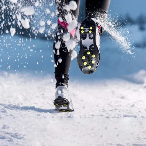 Vista 4 de Empuñaduras de hielo y nieve para zapatos y botas, pinchos extraíbles para zapatos de nieve, agarres antideslizantes para escalar, senderismo