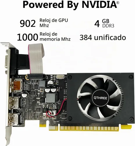 Vista 2 de QTHREE GeForce GT 730 - Tarjeta gráfica de perfil bajo de 4 GB, DDR3,64 bits, 2X HDMI, DP, VGA, tarjeta de video de factor de forma pequeño para PC