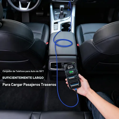 Vista 7 de Cargador USB C extralargo de 15 pies, cable C a C de 100 W, cable USB-C de Azul