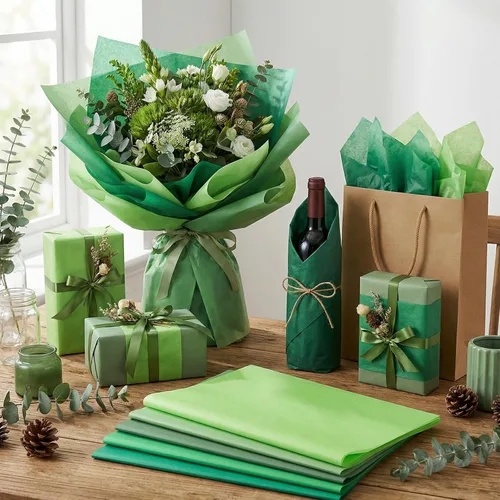 Vista 4 de woric 120 hojas de papel de seda verde para bolsas de regalo, papel de seda multicolor grueso de 17 GSM, a granel para envolver regalos, graduación