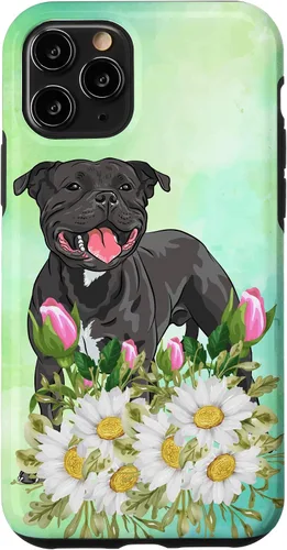 Vista 10 de Funda para iPhone 15 con diseño floral de Staffordshire Terrier Dog Daisy Tulipán Flores Pitbull