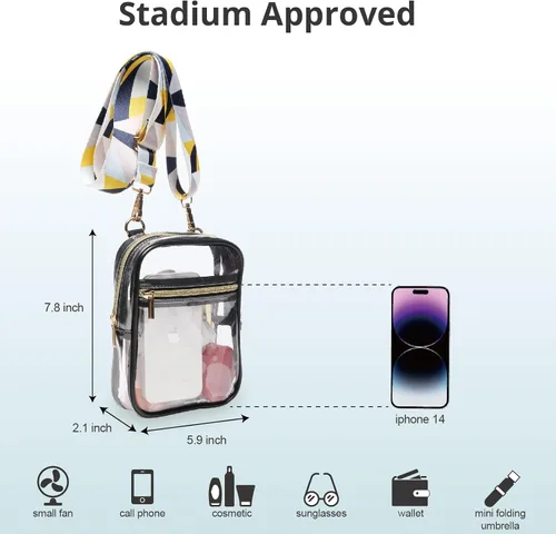 Vista 16 de Bolso cruzado aprobado por estadios para mujer, bolsa transparente para estadios para eventos deportivos, conciertos