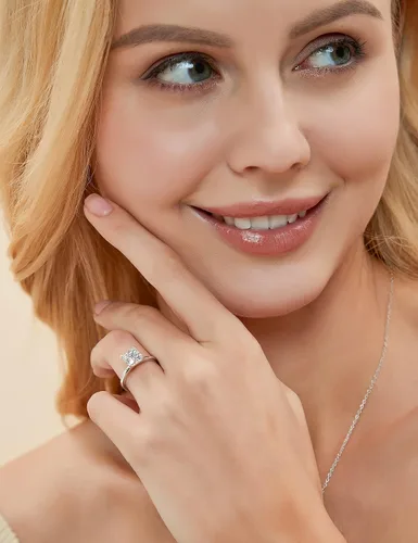 Vista 4 de EAMTI Anillos de compromiso de plata de ley 925 de 2 quilates, corte princesa, circonita cúbica, anillos de promesa de boda para ella