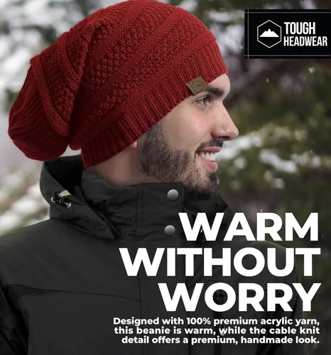 Vista 52 de Slouchy Cable tejido Gorro de lana por Tough Headwear – Gorro de lana de gran tamaño Sombreros Gorros Graves Sombreros Para Hombres y Mujeres