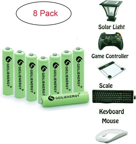 Vista 10 de AAA 600mAh 1.2V NiMH Baterías solares recargables para luz solar, lámpara solar, luces de jardín verdes (8 piezas)