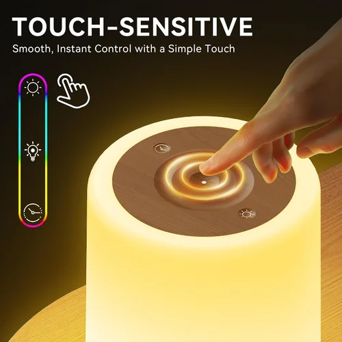 Vista 7 de Auxmir Luz nocturna para niños y bebés, lámpara táctil regulable para guardería, 11 colores RGB, 5 brillo, lámpara de mesa recargable portátil