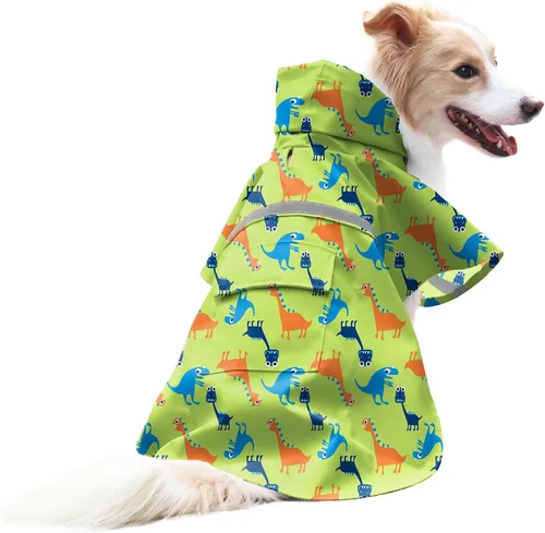 Vista 7 de NACOCO - Impermeable ajustable para perros, poncho a prueba de agua, ropa ligera para lluvia con capucha y tira reflejante, m, Azul