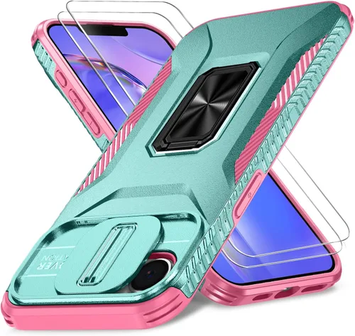 Vista 53 de Funda HakkTaoo para iPhone 13/iPhone 14 de 6.1 Pulgadas con Funda Deslizante para Cámara + Protector de Pantalla (2 Paquetes), Funda Protectora a