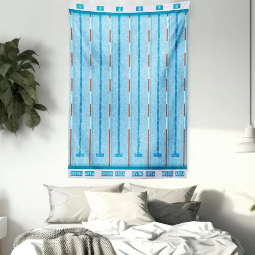 Vista 7 de Lunarable Tapiz azul, piscina temática de competición deportiva con carriles imagen de pictograma acuático, decoración de tela para colgar