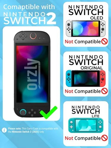 Vista 2 de Orzly Case for Nintendo Switch 2 Hard Shell Travel Carry Case with Screen Padding, Game Cards & microSD Slots with Zipped & Open Pockets for