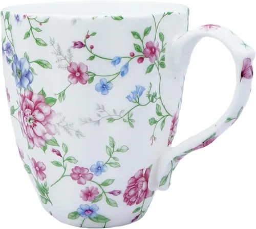 Vista 3 de Taza de café de porcelana de hueso de 14 onzas, taza de café con diseño floral, taza de té para mujeres, mamá, amiga (floral otoñal)