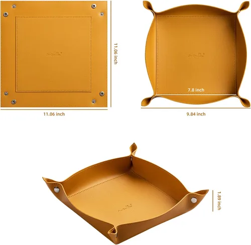 Vista 2 de SANQIANWAN Bandeja de cuero para joyas para mujeres y hombres, mesa de entrada, mesita de noche, portátil, grande, plato de viaje para llaves