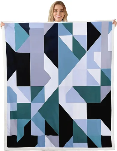 Vista 30 de Erosebridal Black Blue Triangles Square Fleece Throw Blanket 40"x50" - Ultra-Soft for Couch Sofa Bed,3D Geometric Pattern Sherpa Blanket,Abstract