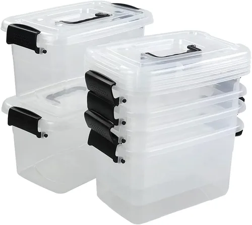 Vista 8 de Caja de almacenamiento de plástico negro de 6 cuartos de galón con asas, 6 paquetes