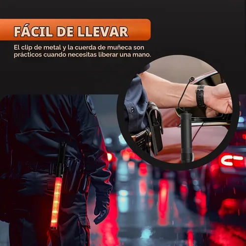 Vista 5 de Paquete de 10 varitas de señal de tráfico de 16 pulgadas, varita de control de tráfico LED roja con 3 modos de parpadeo, bastón de seguridad