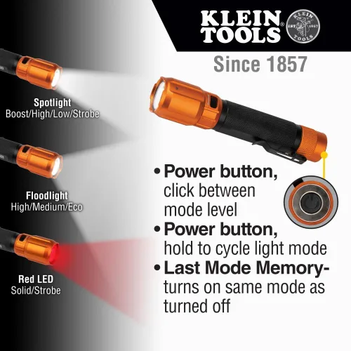 Vista 3 de KLEIN TOOLS 56413 Linterna LED recargable de 2 colores, funda, foco, reflector, LED rojo, 1000 lúmenes, cable USB, camping, caza