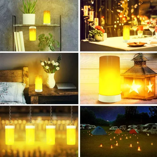 Vista 7 de Luz LED con efecto de llama, recargable por USB, impermeable, regulable, 4 modos, linterna con efecto de detección de gravedad y base magnética