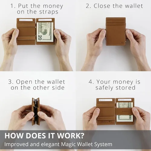 Vista 2 de Garzini Magic Wallet con ventana de identificación, cartera minimalista con tarjetero RFID, cartera de piel para 8 tarjetas