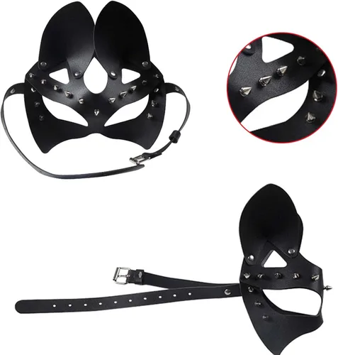 Vista 5 de Seglorwy Máscaras de cuero para disfraz de conejo, zorro, gato, mujer, máscara sexy de piel sintética para fiesta de máscaras, Halloween, cosplay