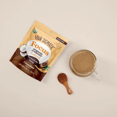 Vista 4 de Four Sigmatic Focus Chocolate Coffee Creamer Crema de café sin lácteos orgánica con Lion’s Mane y Vitamina B12 Chocolate, 4.23 oz