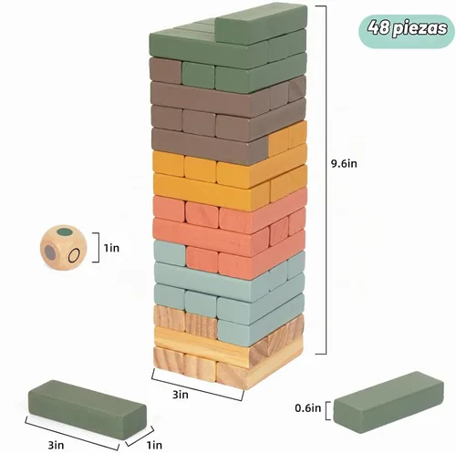 Vista 2 de WOODENFUN Juegos de apilamiento de bloques de madera, juego de bloques de Multicolor