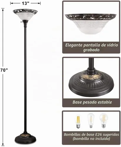 Vista 3 de Luvkczc Lámparas de pie Torchiere para sala de estar, lámpara de pie de 70