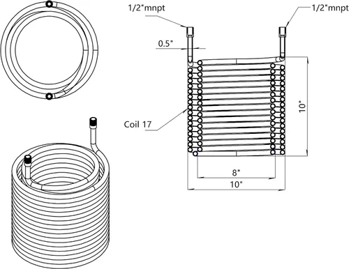 Vista 4 de HFS (R) 1/2" macho NPT bobina de condensación de acero inoxidable 304