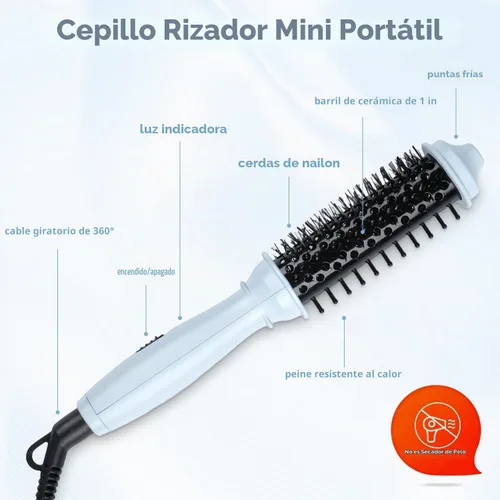 Vista 5 de Cepillo redondo calentado de doble voltaje, mini cepillo térmico para dar volumen y rizos pequeños, rizador de viaje de 1 pulgada para cabello