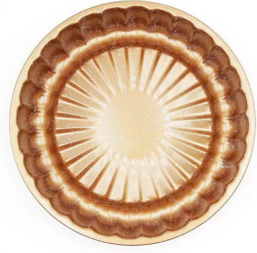 Vista 8 de Kundalini Charlotte - Molde para tartas de 10 pulgadas en forma de disco corrugado para boda, San Valentín, cumpleaños, fiesta Dorado redondo
