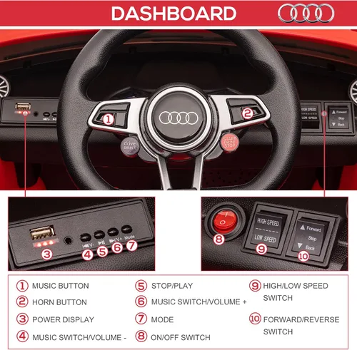 Vista 7 de Aosom 6V Audi TT RS Automóvil deportivo eléctrico para niños Ride On Toy One Seat con control remoto., Rojo