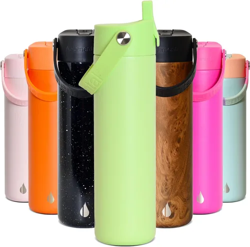 Vista 57 de Elemental Botella de agua aislada de 24 onzas con popote, botellas de agua con núcleo de acero inoxidable 100% a prueba de fugas para viajes, Beige
