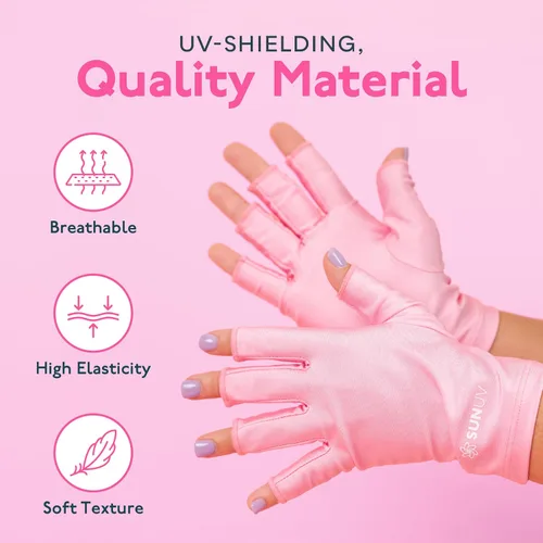 Vista 9 de SUNUV Guantes LED con luz UV para uñas de gel, guantes profesionales UPF 50+ anti UV para lámpara de uñas de gel, tecnología de uñas, rosa
