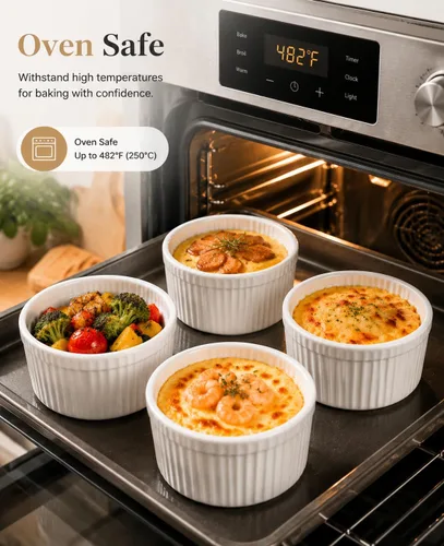 Vista 7 de Ramekins - Juego de 4 moldes de cerámica para horno, 16 onzas, color crema Blanco