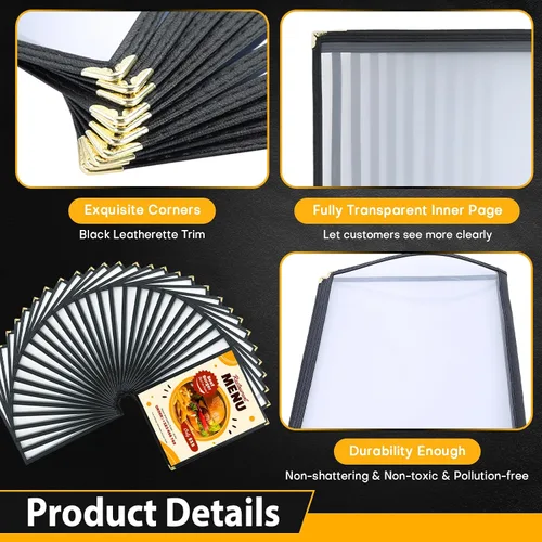 Vista 3 de Fundas de menú de 8.5 x 11 pulgadas Paquete de 30 fundas transparentes para menú de recetas de restaurante para cocina, bebida, vino, cubiertas