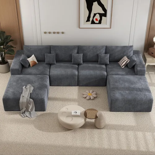 Vista 17 de Sofá modular de 146 pulgadas, sofás de nube convertibles en forma de U para sala de estar con otomana, juego de sofá de pana de 6 plazas sin hueso