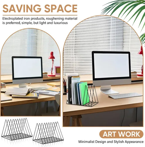 Vista 4 de Shimeyao Soporte para revistas, 14 piezas, triangular, soporte de metal para libros, discos de vinilo, organizador de archivos triangular