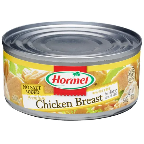 Vista 8 de Hormel Pechuga de pollo prémium en agua con carne de costilla, 98% libre de grasa, latas de 5 onzas (paquete de 12) 98% libre de grasa